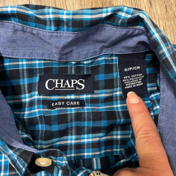 Chaps Ralph Lauren Shirt Mens Small Long Sleeve Plaid Button Down Turquoise Blue - Picture 4 of 8